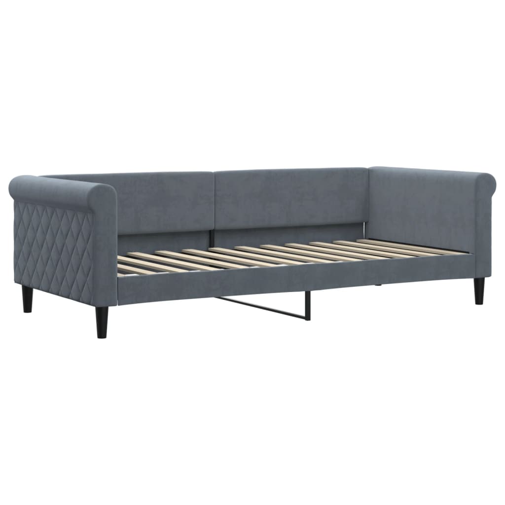 sötétszürke kihúzható bársony heverő matraccal 90 x 200 cm