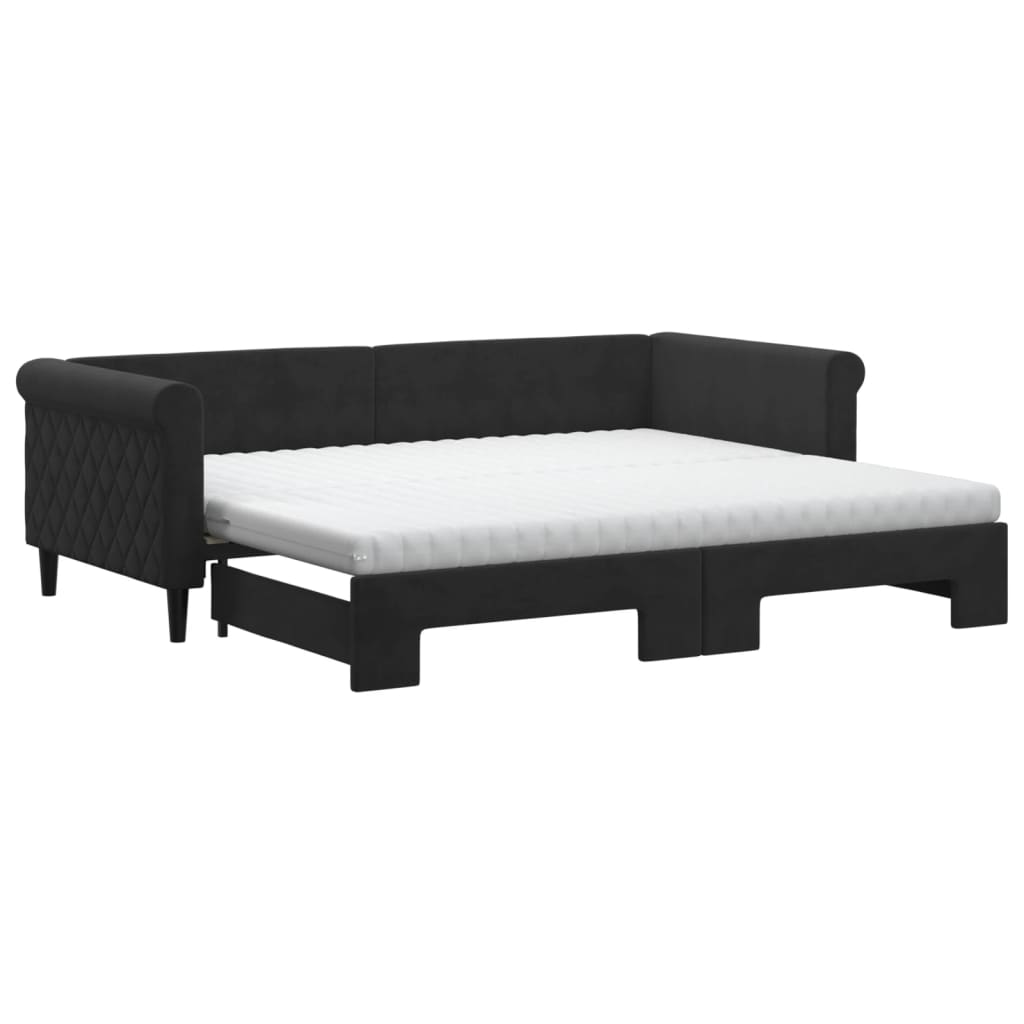 fekete kihúzható bársony heverő matraccal 90 x 200 cm