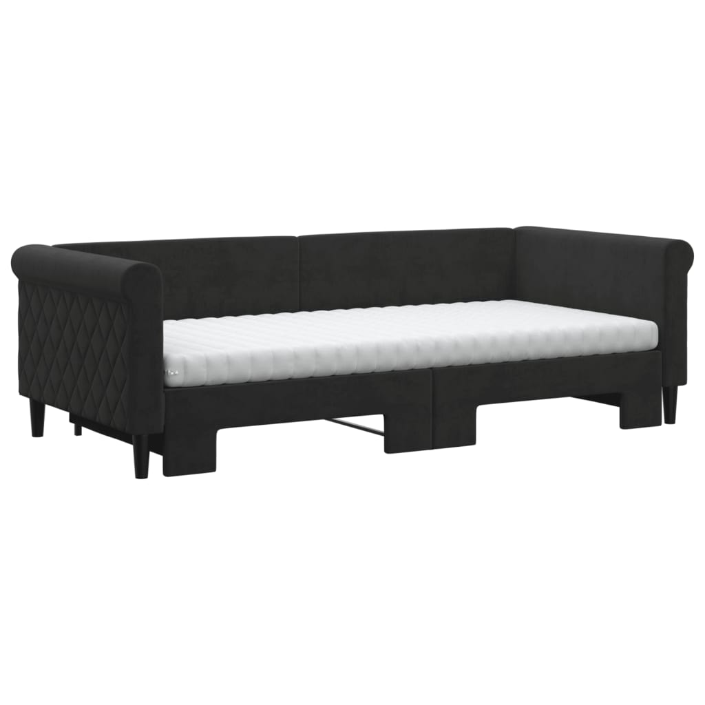 fekete kihúzható bársony heverő matraccal 90 x 200 cm