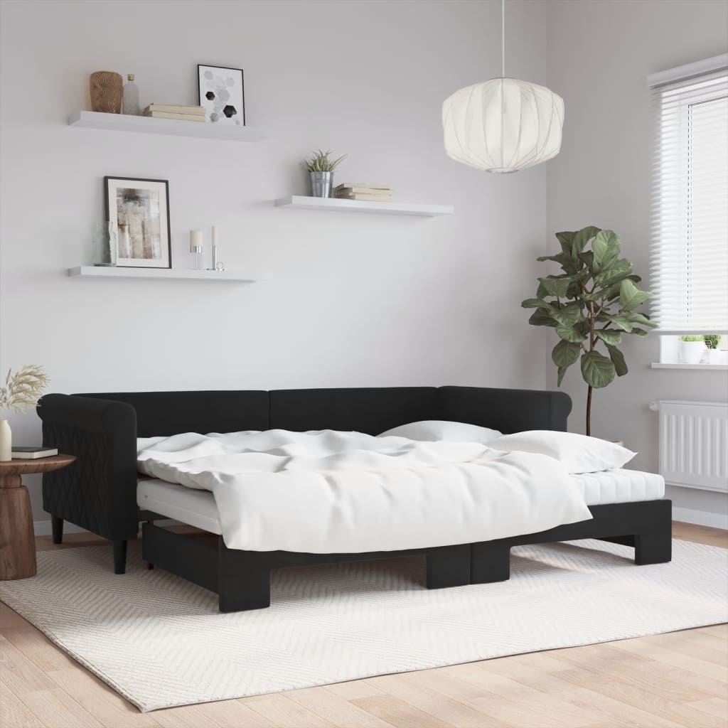 fekete kihúzható bársony heverő matraccal 90 x 200 cm