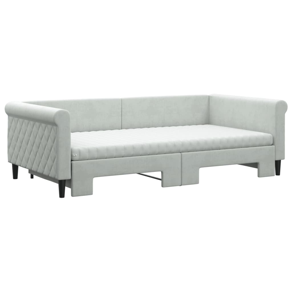 világosszürke kihúzható bársony heverő matraccal 100 x 200 cm