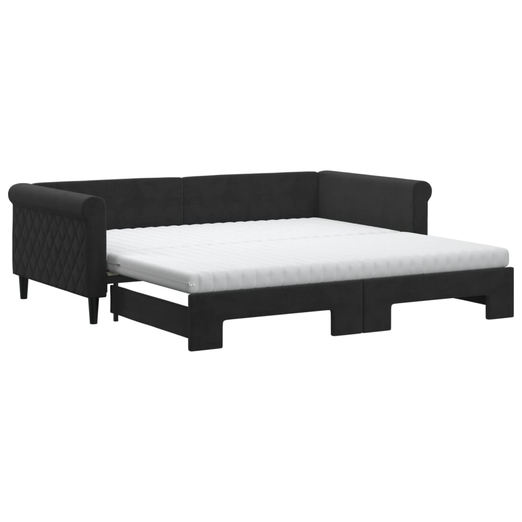 fekete kihúzható bársony heverő matraccal 100 x 200 cm