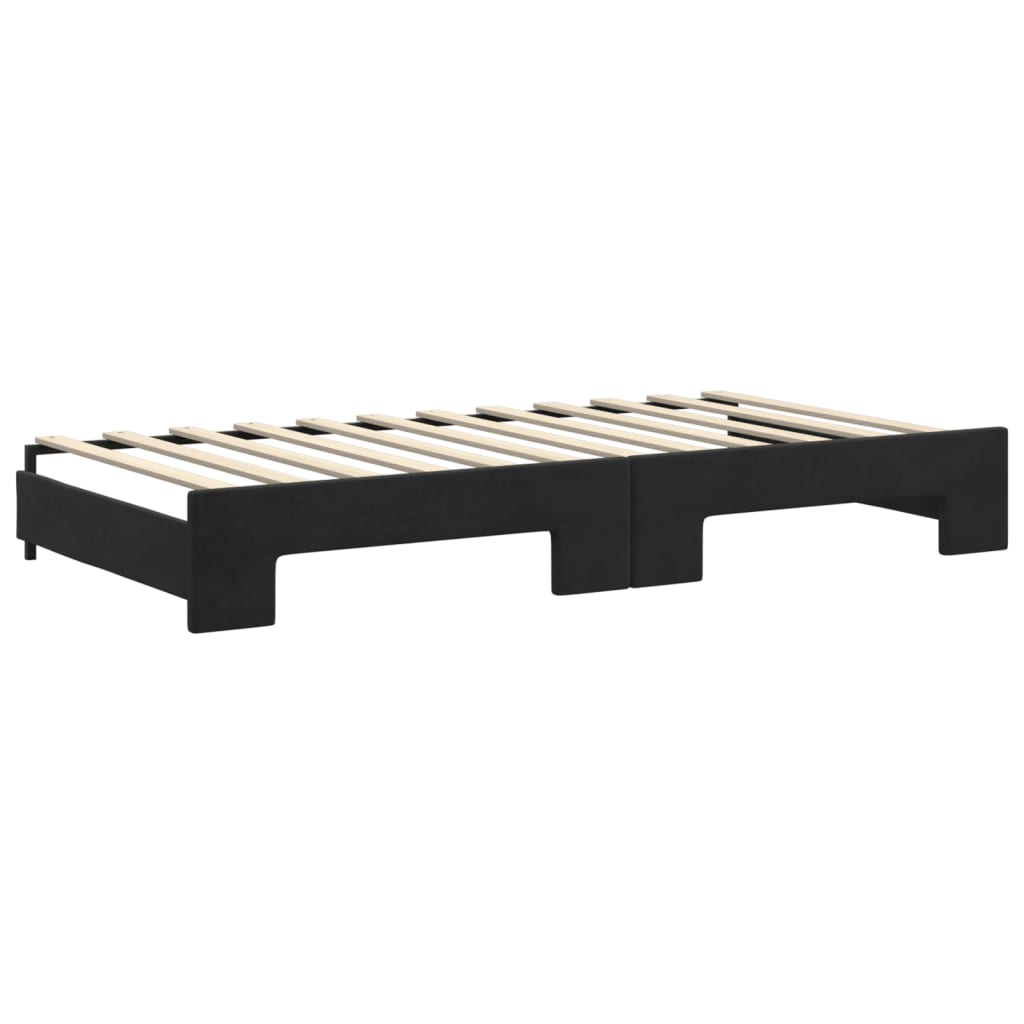 fekete kihúzható bársony heverő matraccal 100 x 200 cm