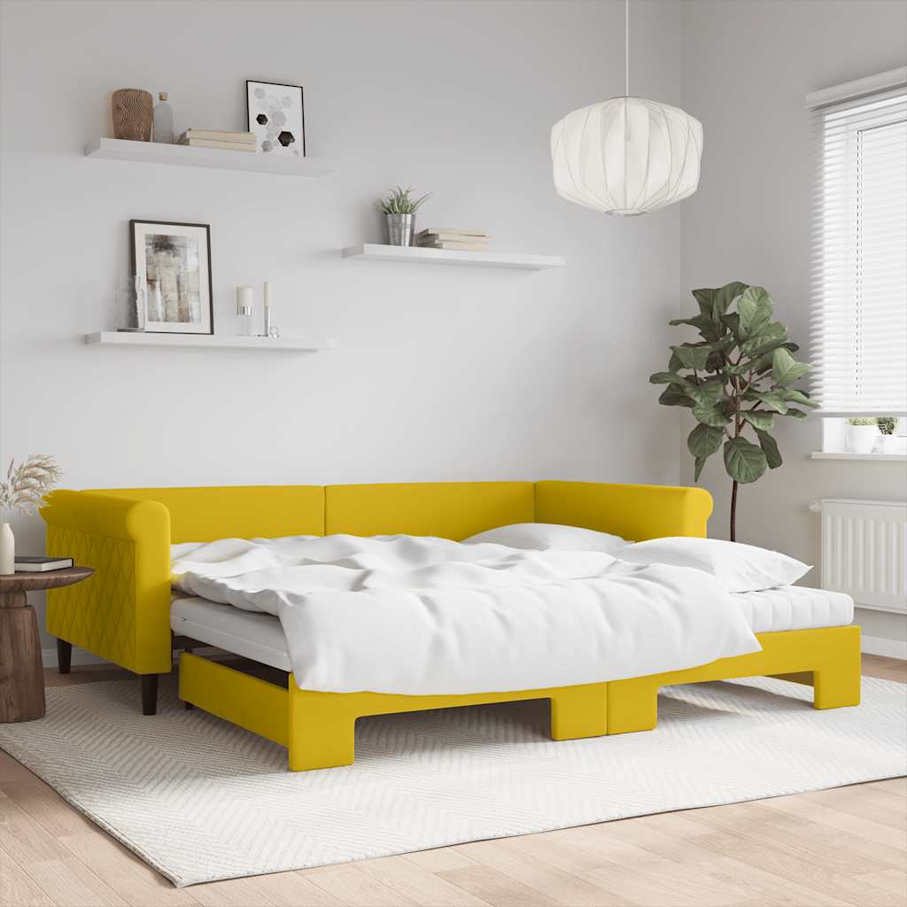 sárga kihúzható bársony heverő matraccal 100 x 200 cm
