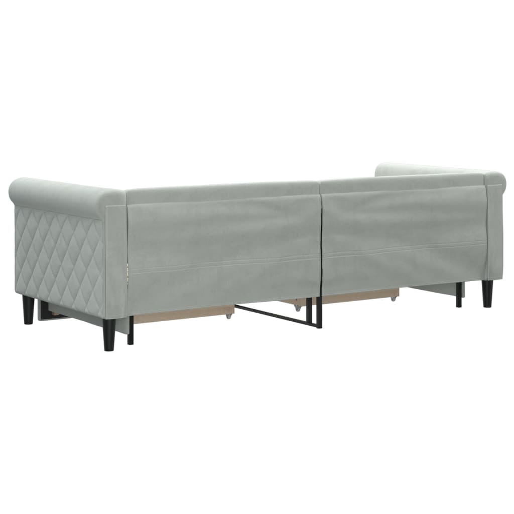 világosszürke kihúzható bársony heverő fiókkal 80 x 200 cm