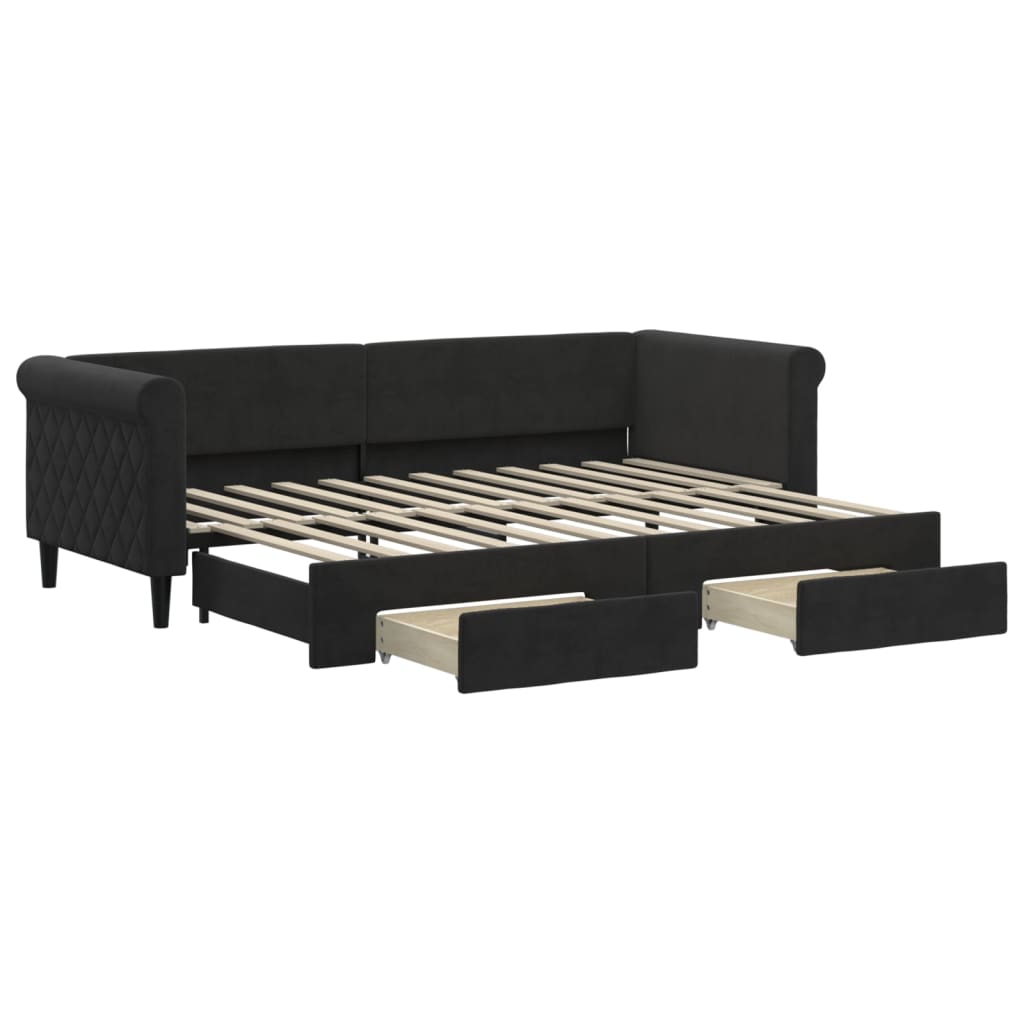 fekete kihúzható bársony heverő fiókkal 80 x 200 cm