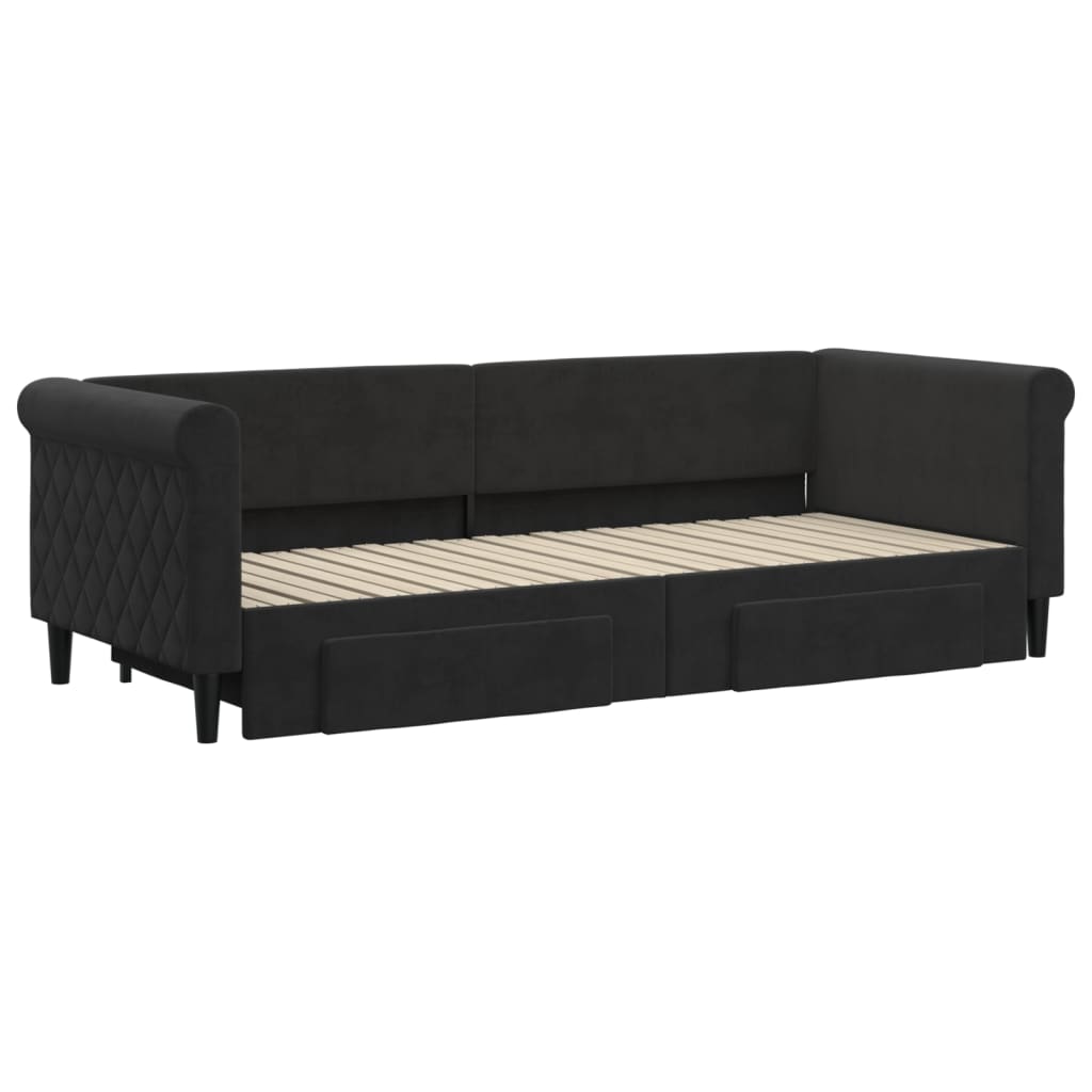 fekete kihúzható bársony heverő fiókkal 80 x 200 cm