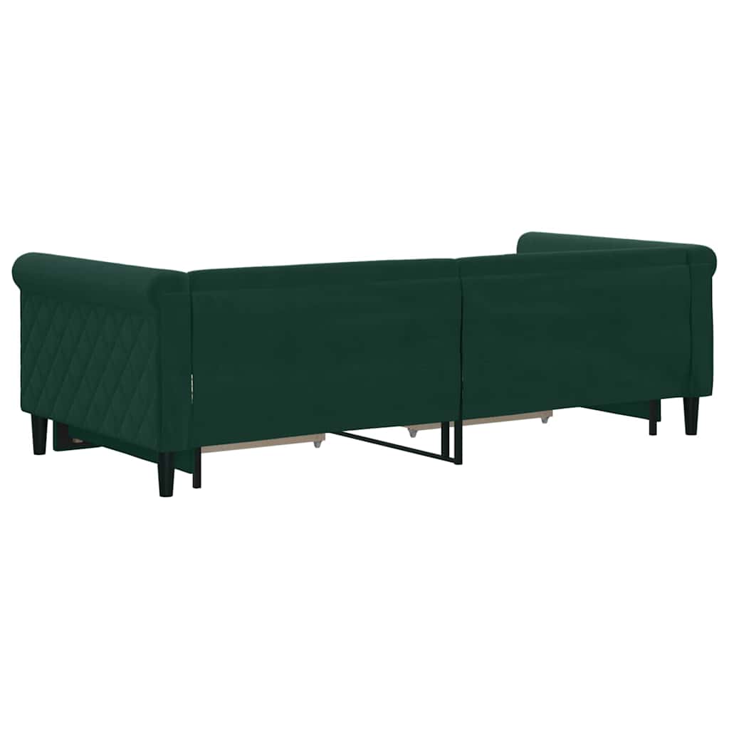 sötétzöld kihúzható bársony heverő fiókkal 90 x 200 cm