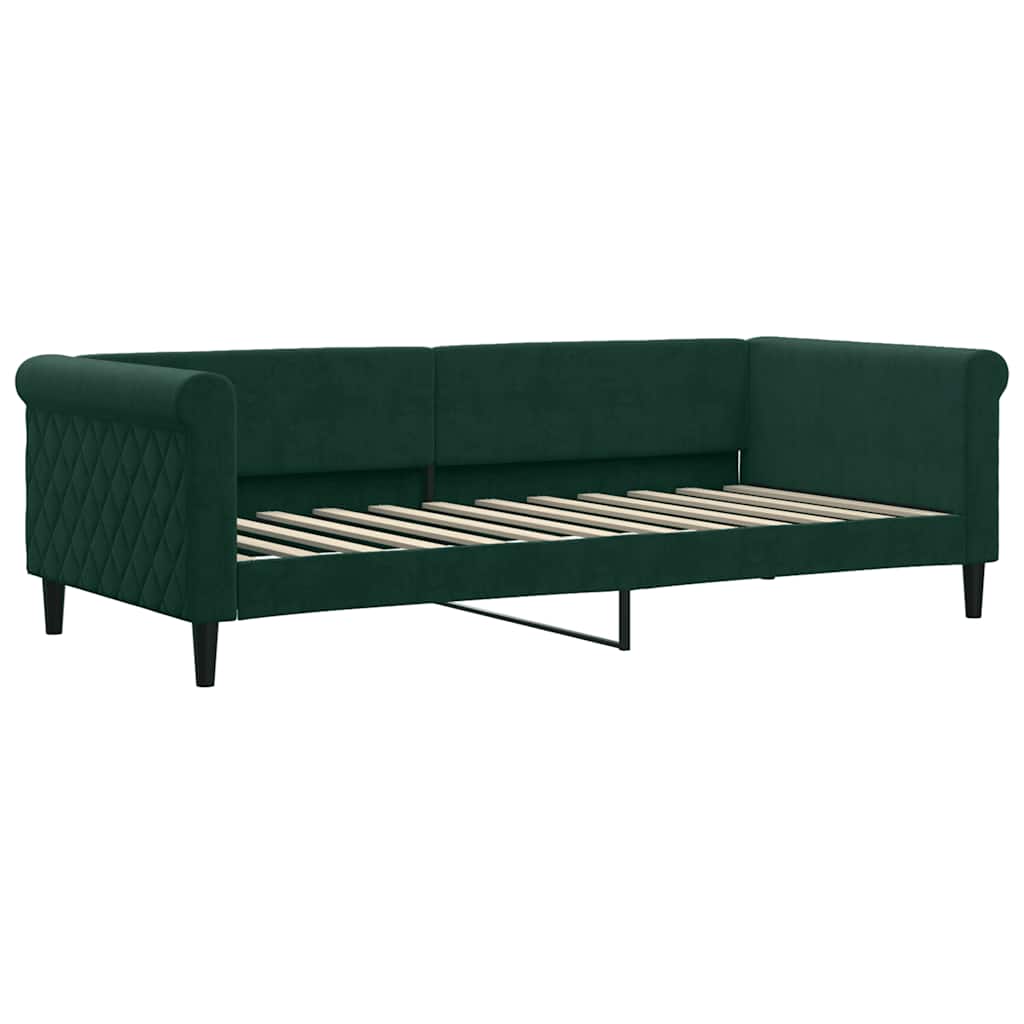 sötétzöld kihúzható bársony heverő fiókkal 90 x 200 cm