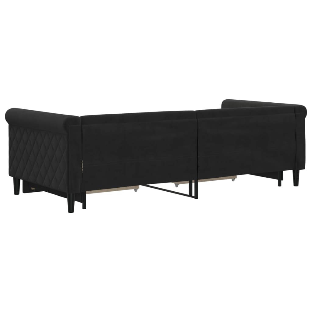 fekete kihúzható bársony heverő fiókkal 90 x 200 cm