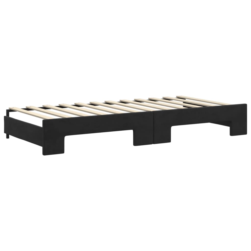 fekete kihúzható bársony heverő fiókkal 90 x 200 cm