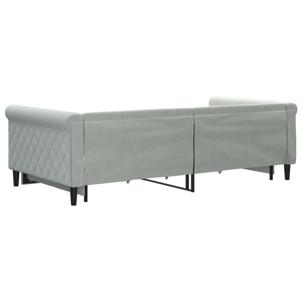 világosszürke kihúzható bársony heverő fiókkal 100 x 200 cm