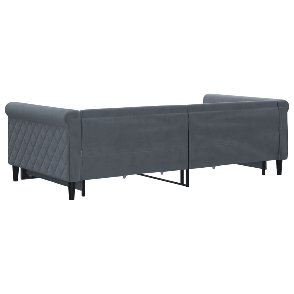 sötétszürke kihúzható bársony heverő fiókkal 100 x 200 cm