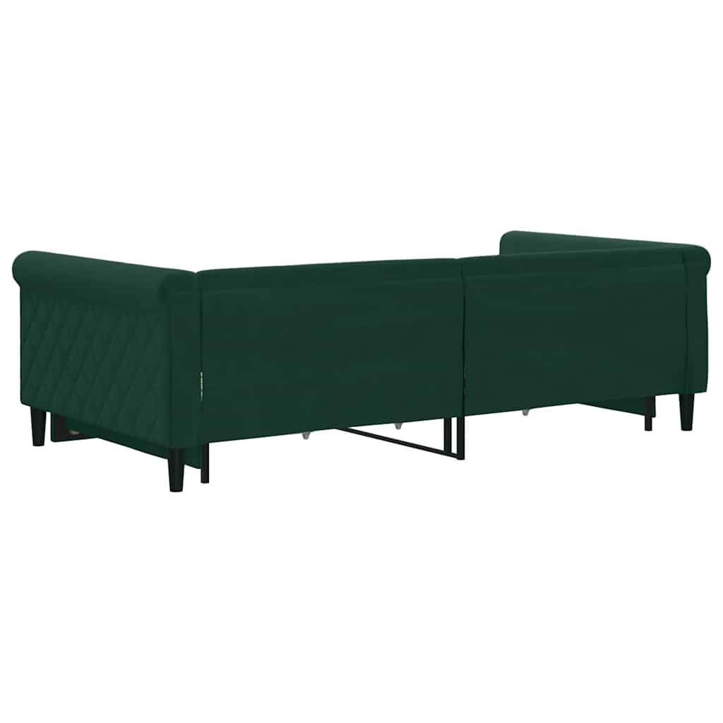 sötétzöld kihúzható bársony heverő fiókkal 100 x 200 cm