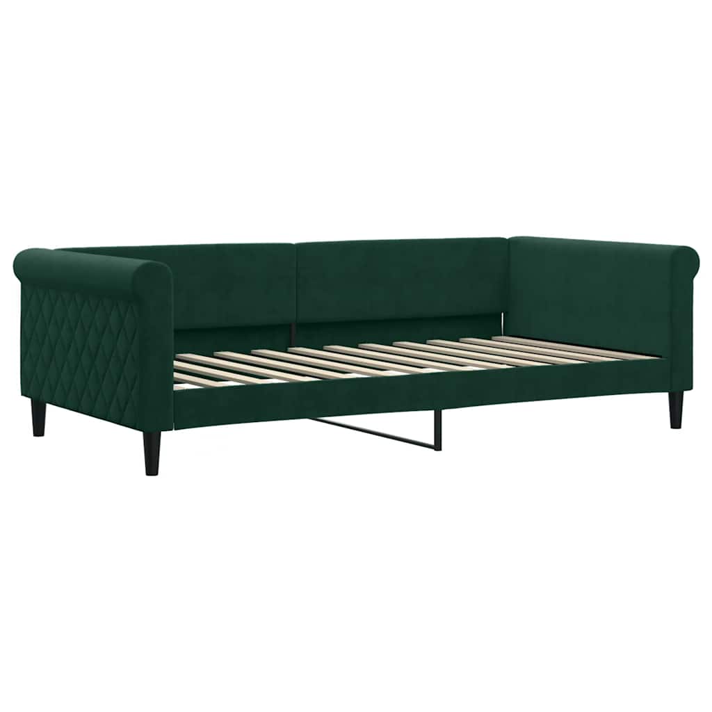 sötétzöld kihúzható bársony heverő fiókkal 100 x 200 cm
