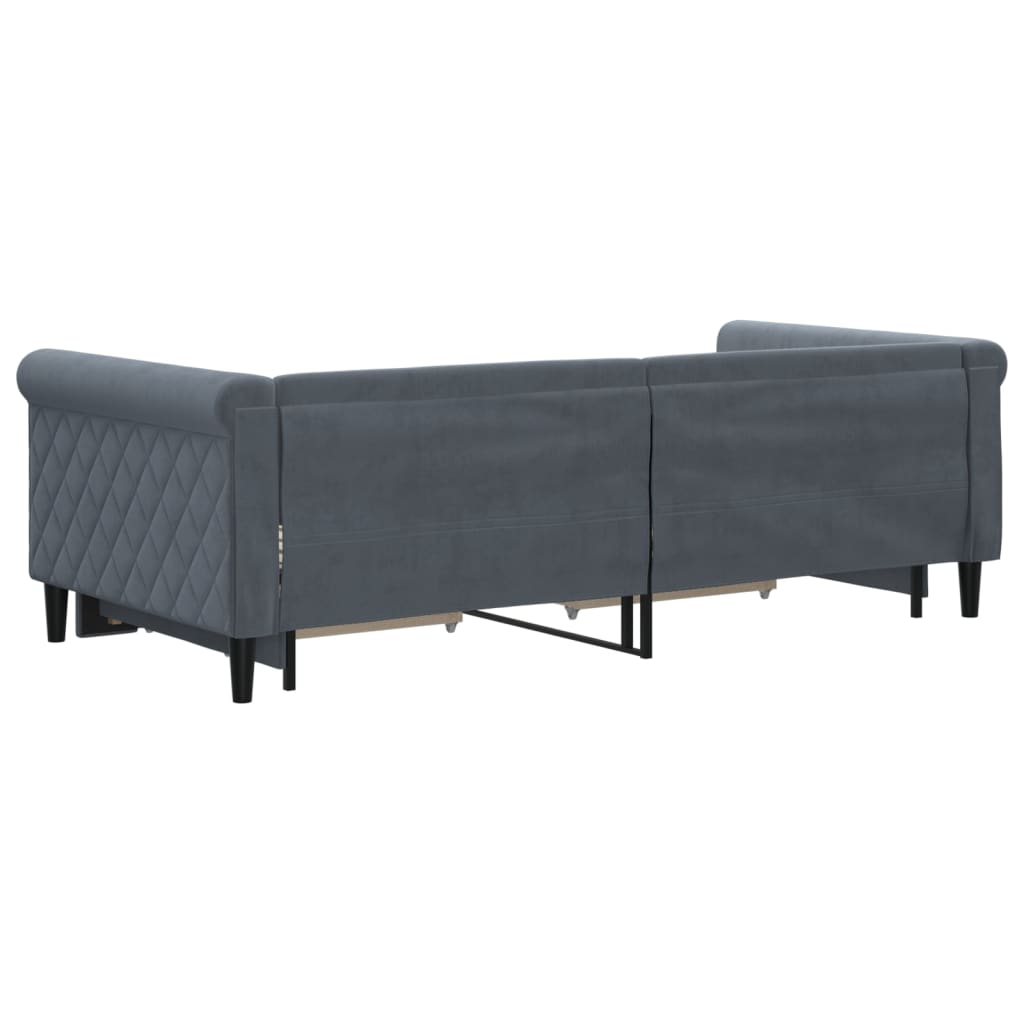 sötétszürke kihúzható bársony heverő fiókkal 90 x 190 cm