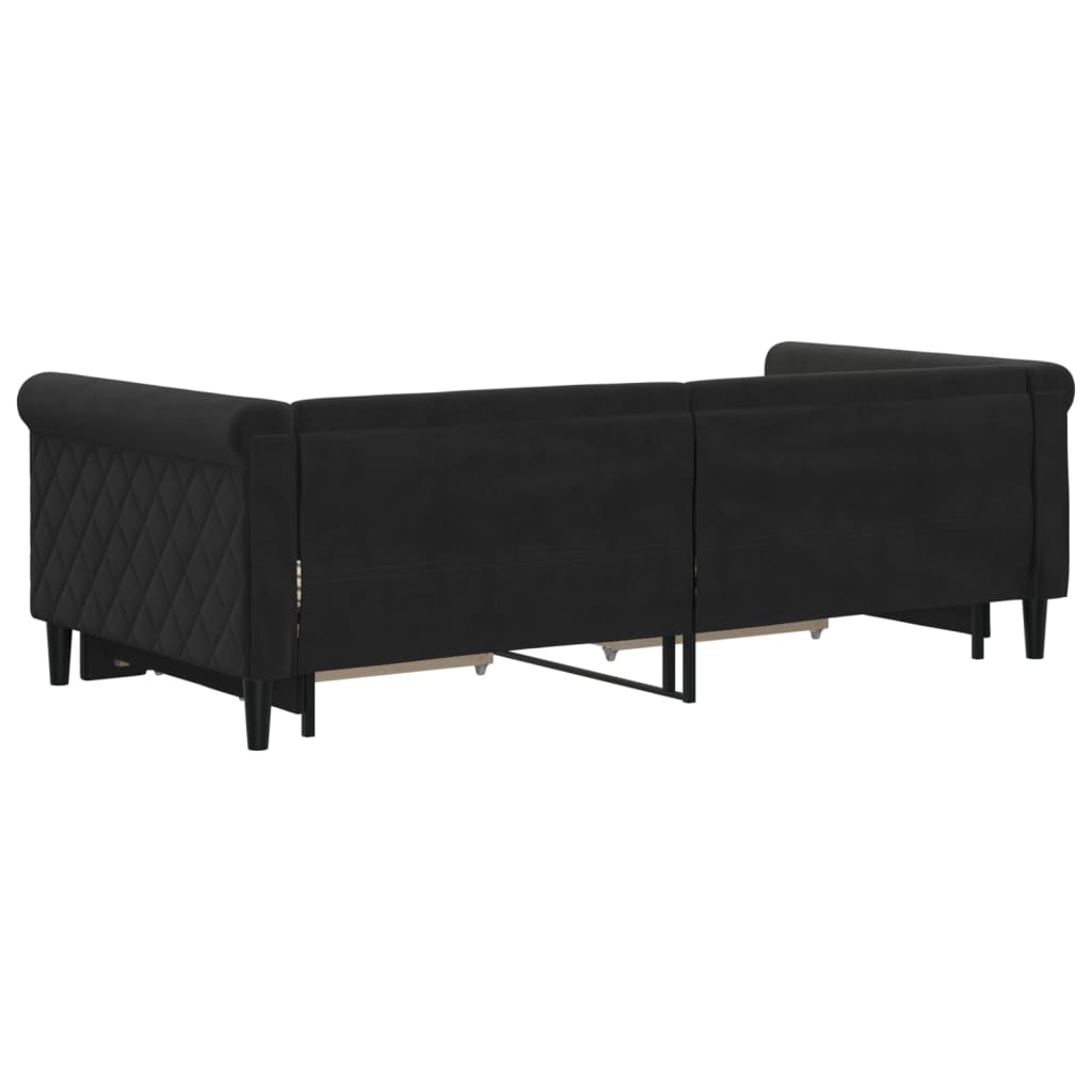 fekete kihúzható bársony heverő fiókkal 90 x 190 cm