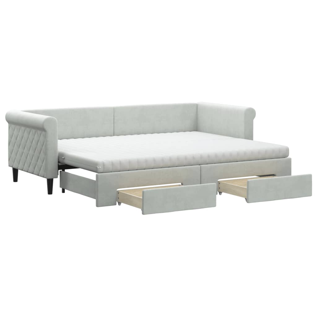 világosszürke kihúzható bársony heverő fiókkal 80 x 200 cm