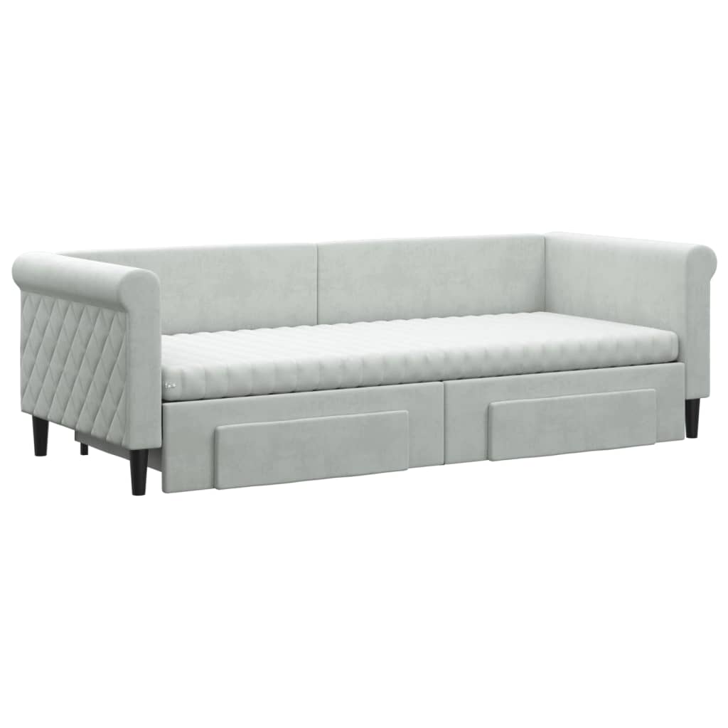 világosszürke kihúzható bársony heverő fiókkal 80 x 200 cm
