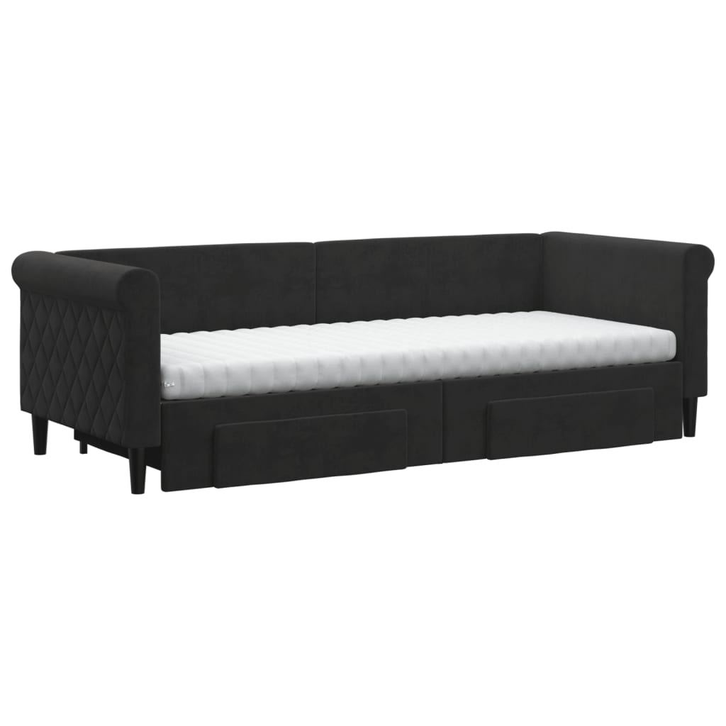 fekete kihúzható bársony heverő fiókkal 80 x 200 cm