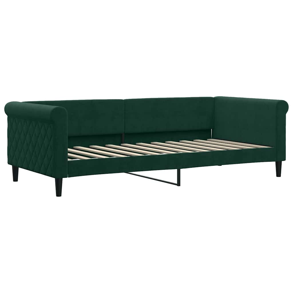 sötétzöld kihúzható bársony heverő fiókkal 90 x 200 cm