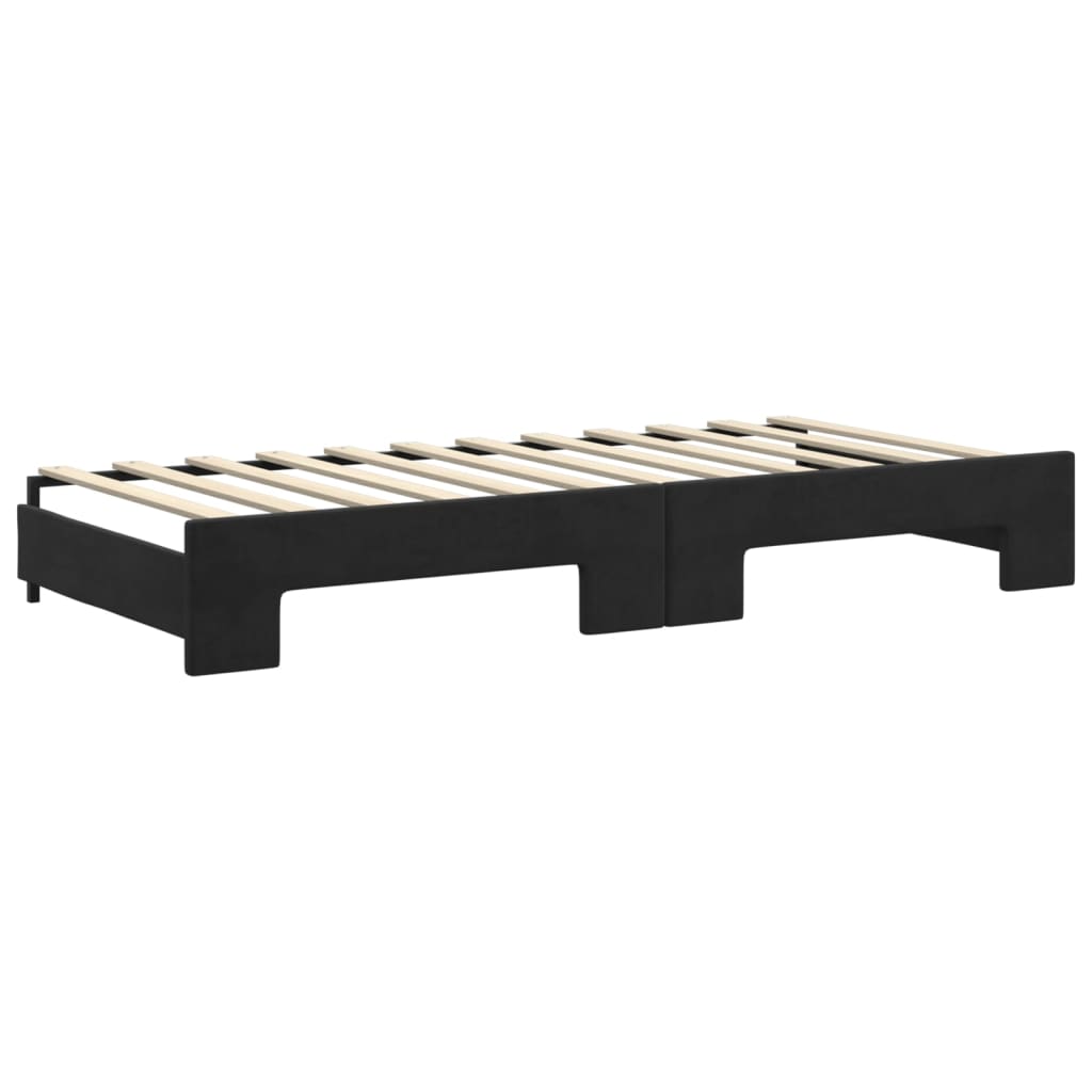 fekete kihúzható bársony heverő fiókkal 90 x 200 cm