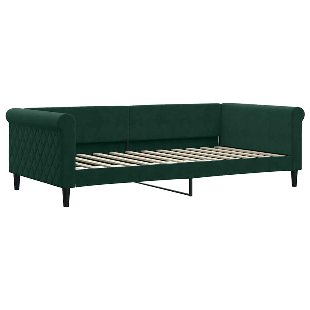 sötétzöld kihúzható bársony heverő fiókkal 100 x 200 cm