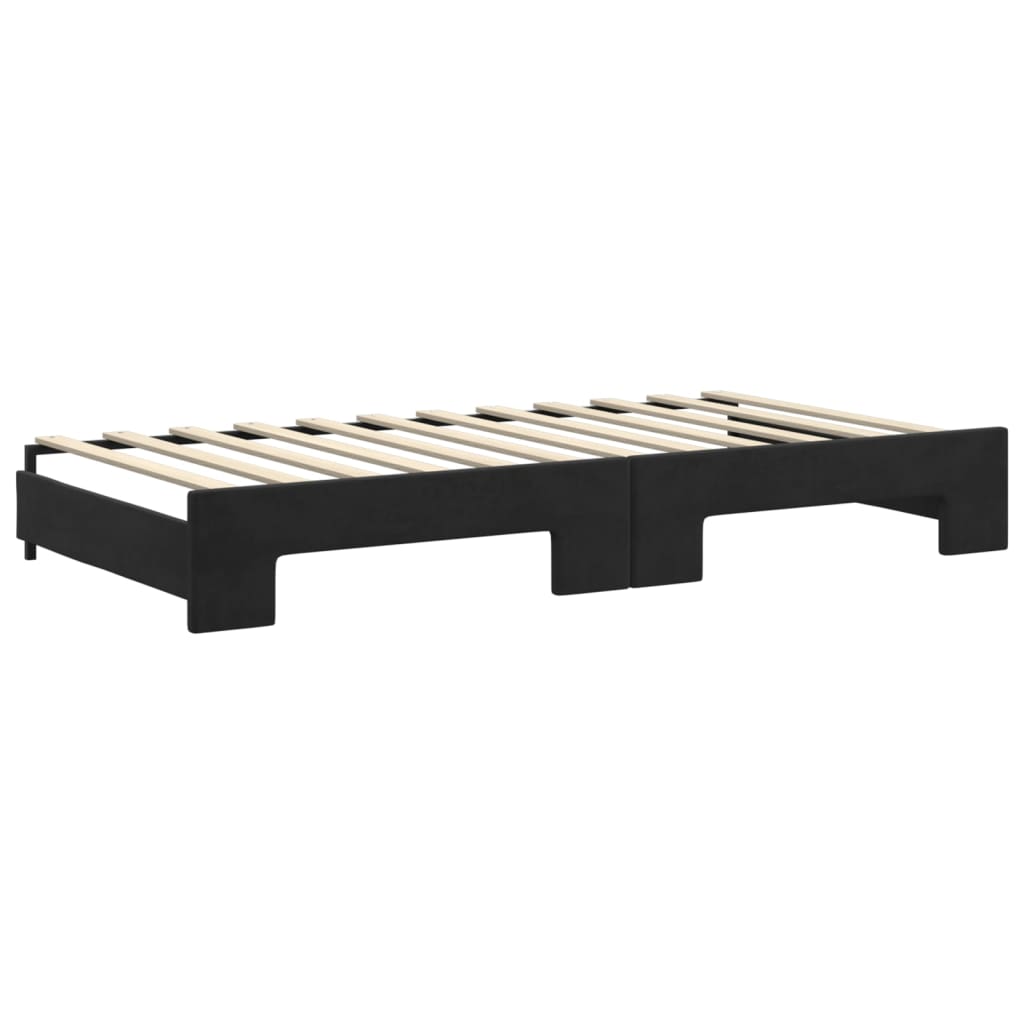 fekete kihúzható bársony heverő fiókkal 100 x 200 cm