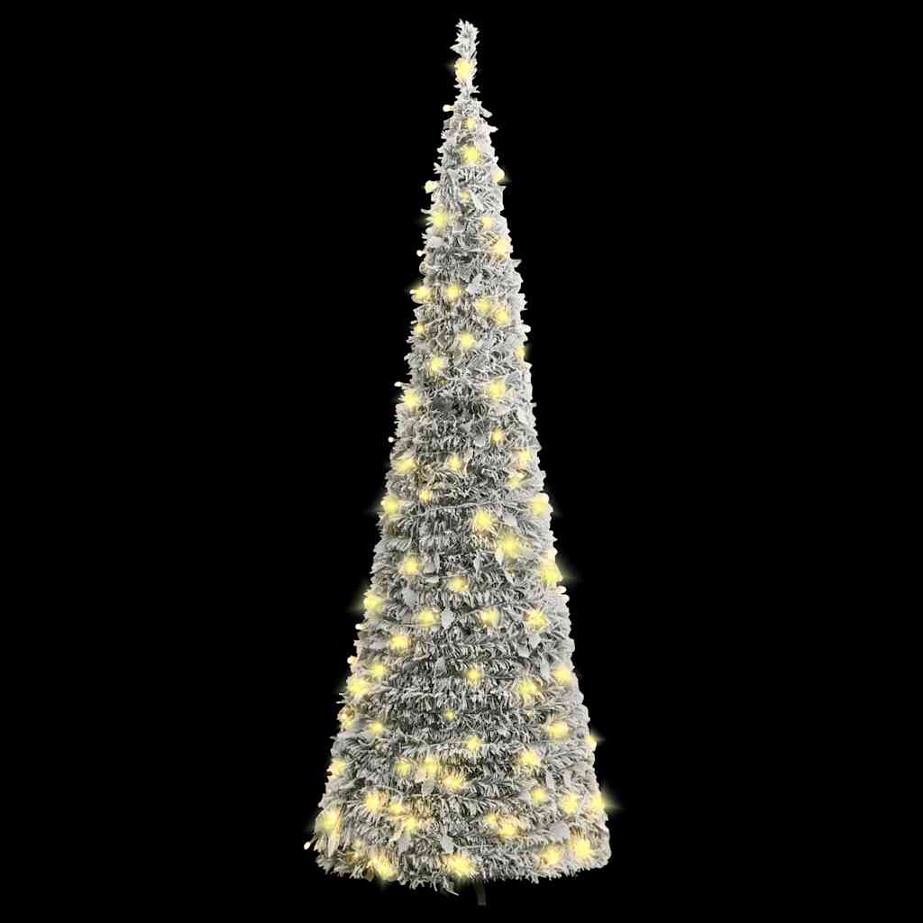 könnyen felállítható műkarácsonyfa hóval 100 LED-del 150 cm