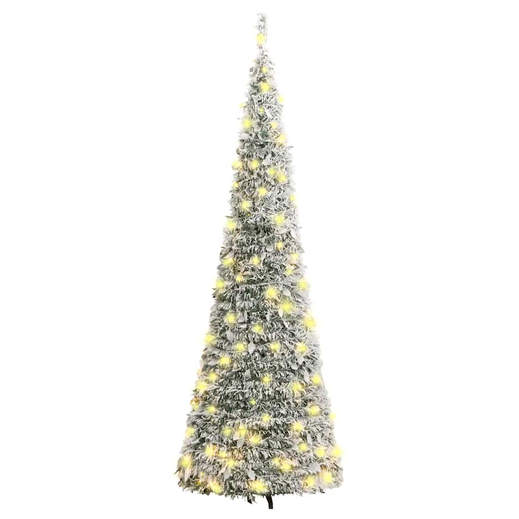 könnyen felállítható műkarácsonyfa hóval 100 LED-del 150 cm