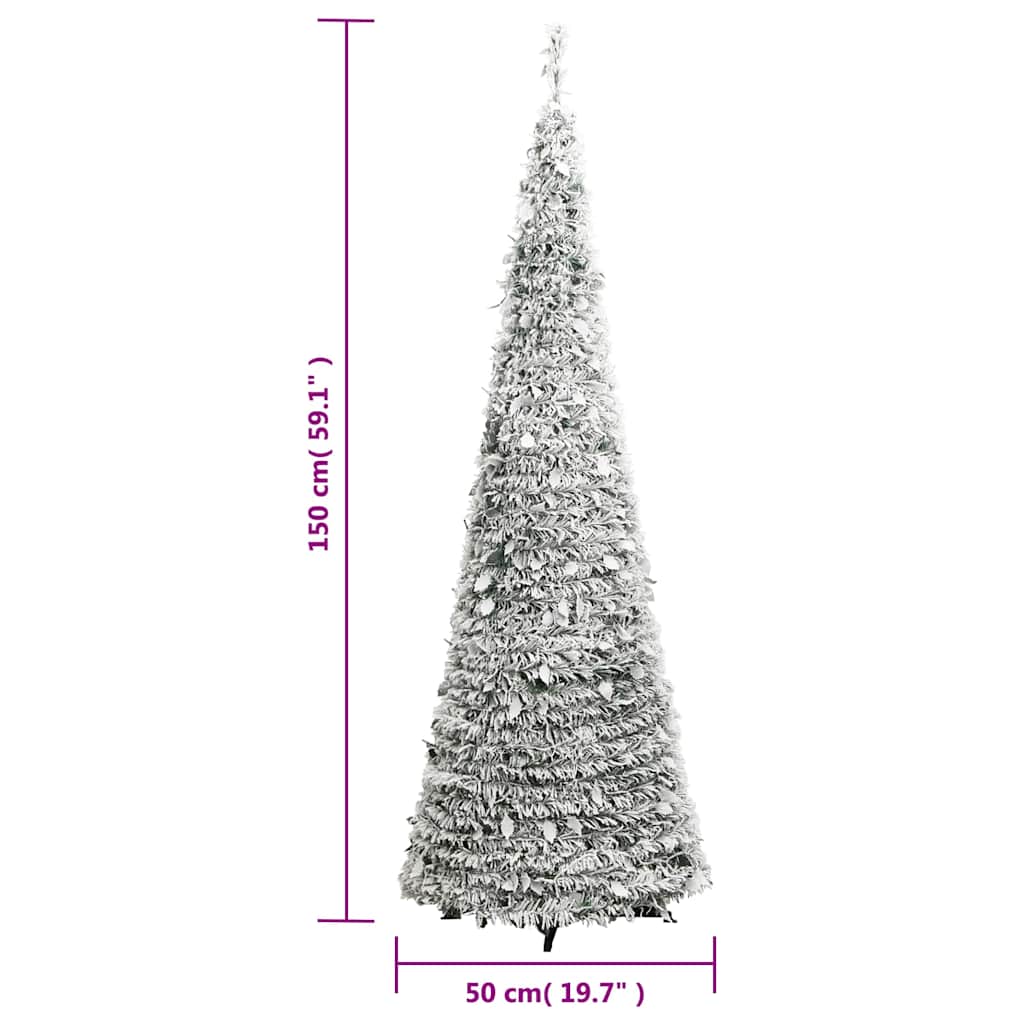 könnyen felállítható műkarácsonyfa hóval 100 LED-del 150 cm