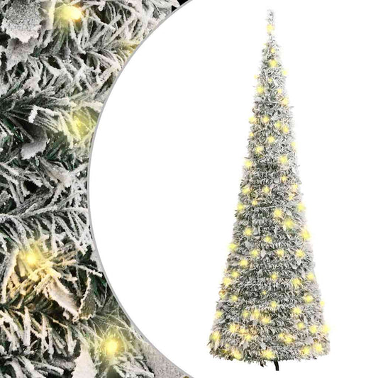 könnyen felállítható műkarácsonyfa hóval 150 LED-del 180 cm