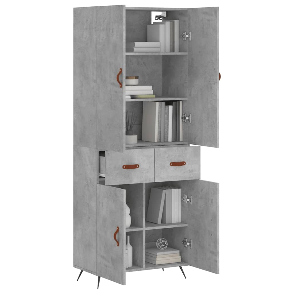 betonszürke szerelt fa magasszekrény 69,5 x 34 x 180 cm