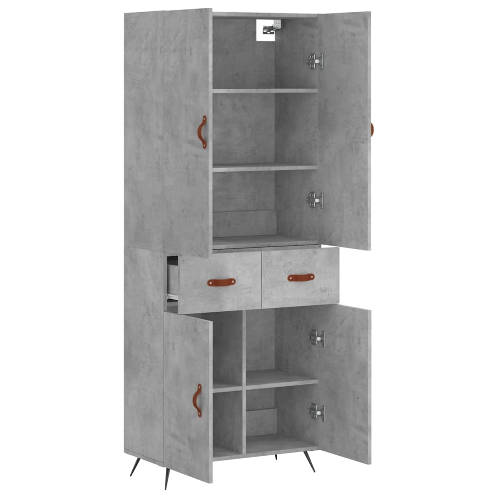 betonszürke szerelt fa magasszekrény 69,5 x 34 x 180 cm