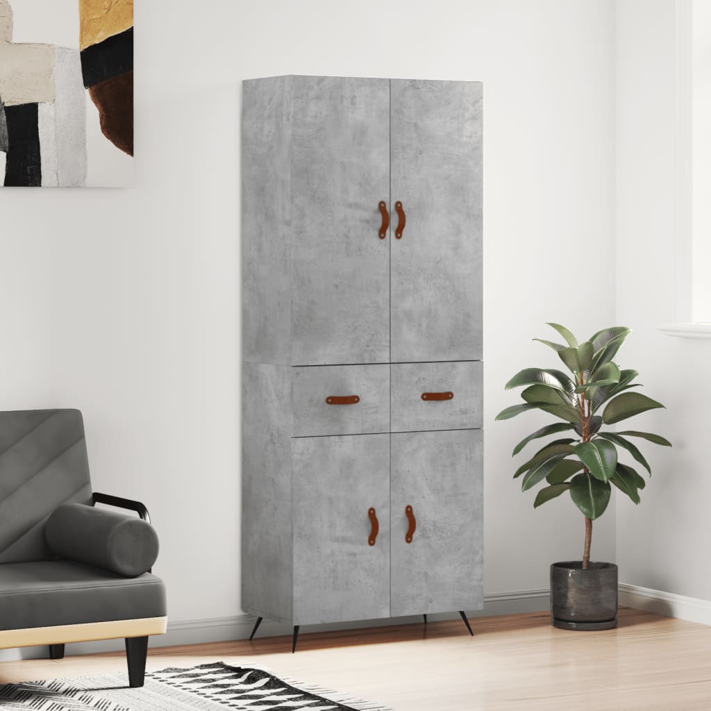 betonszürke szerelt fa magasszekrény 69,5 x 34 x 180 cm