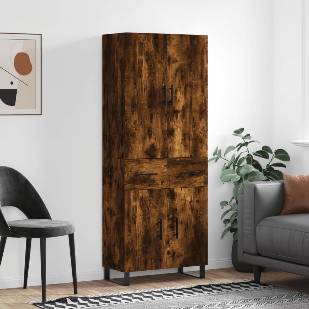 füstös tölgy színű szerelt fa magasszekrény 69,5 x 34 x 180 cm
