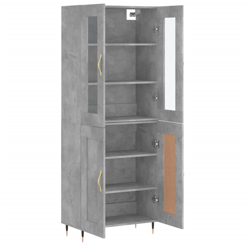 betonszürke szerelt fa magasszekrény 69,5 x 34 x 180 cm