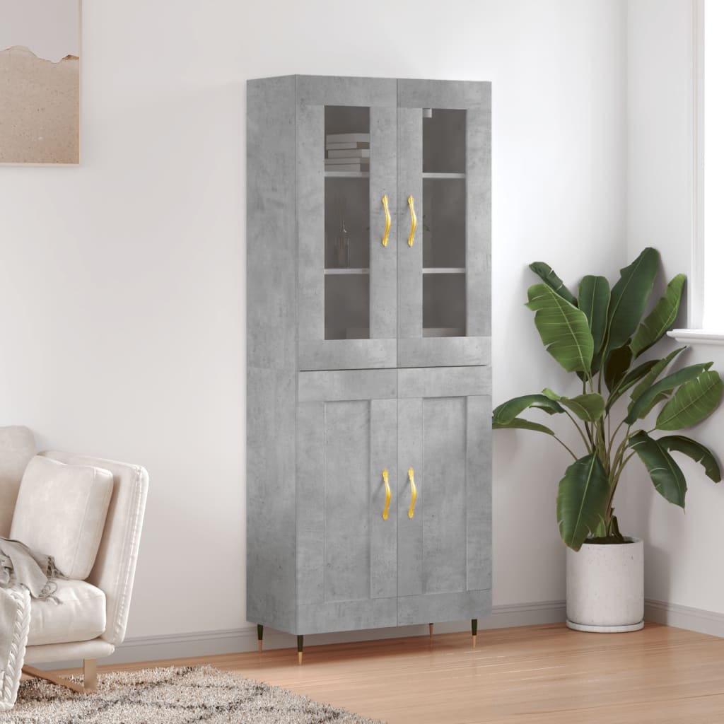 betonszürke szerelt fa magasszekrény 69,5 x 34 x 180 cm