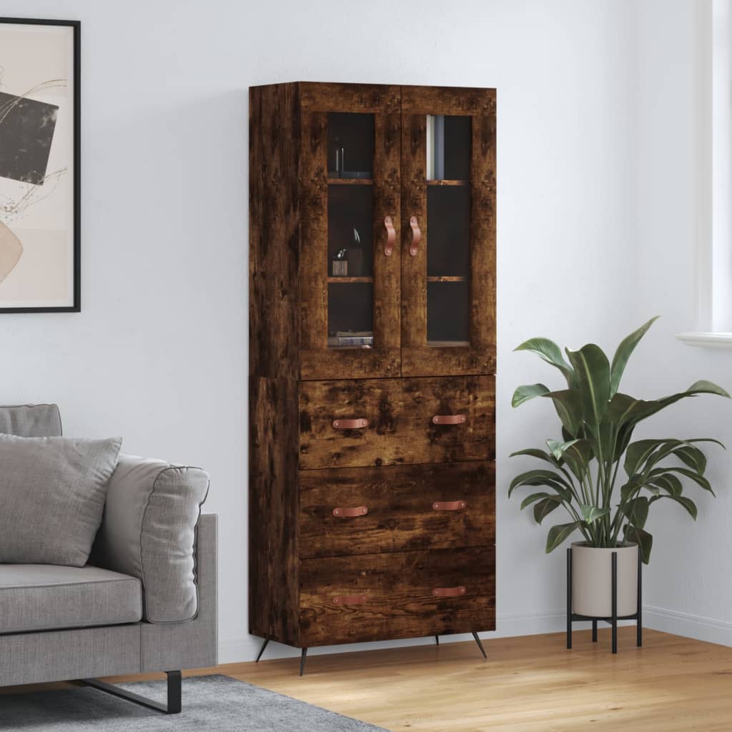 füstös tölgy színű szerelt fa magasszekrény 69,5 x 34 x 180 cm