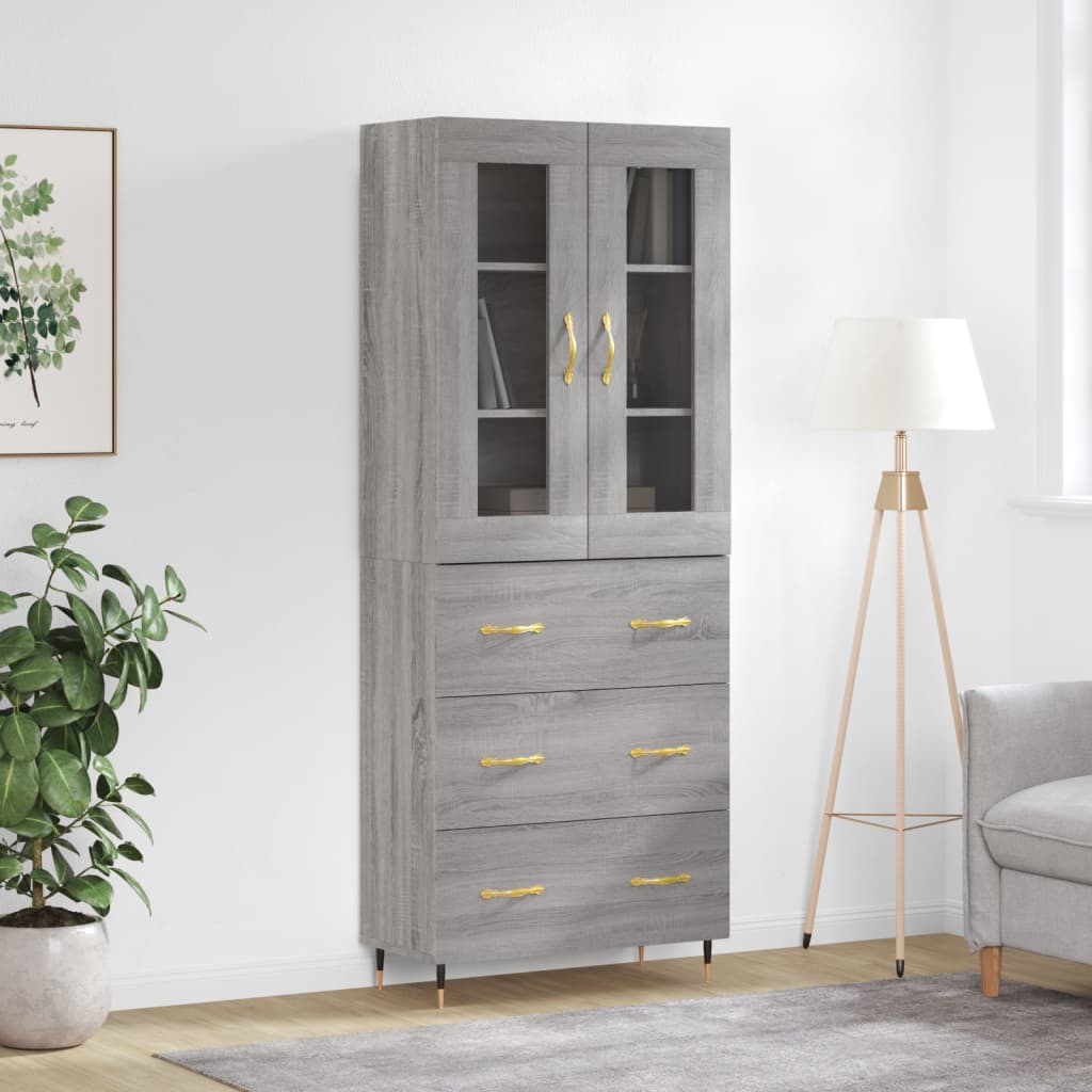 szürke sonoma szerelt fa magasszekrény 69,5 x 34 x 180 cm