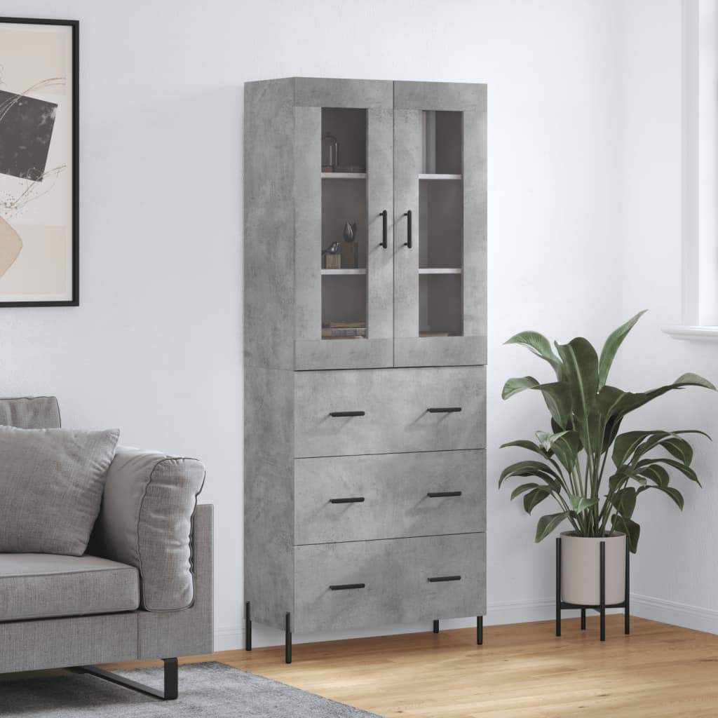 betonszürke szerelt fa magasszekrény 69,5 x 34 x 180 cm