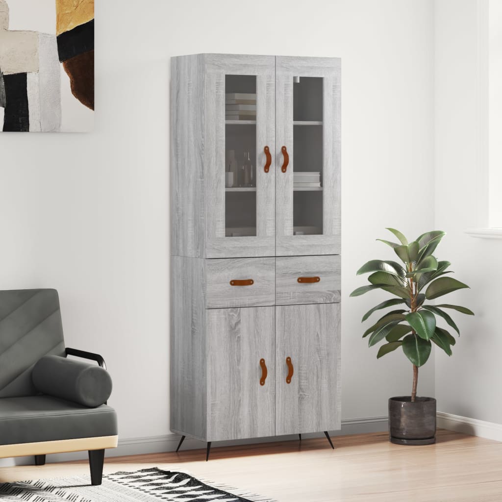 szürke sonoma szerelt fa magasszekrény 69,5 x 34 x 180 cm