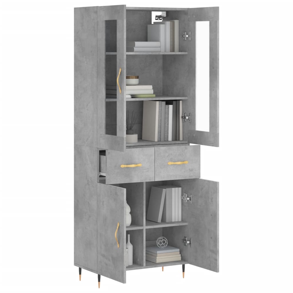 betonszürke szerelt fa magasszekrény 69,5 x 34 x 180 cm