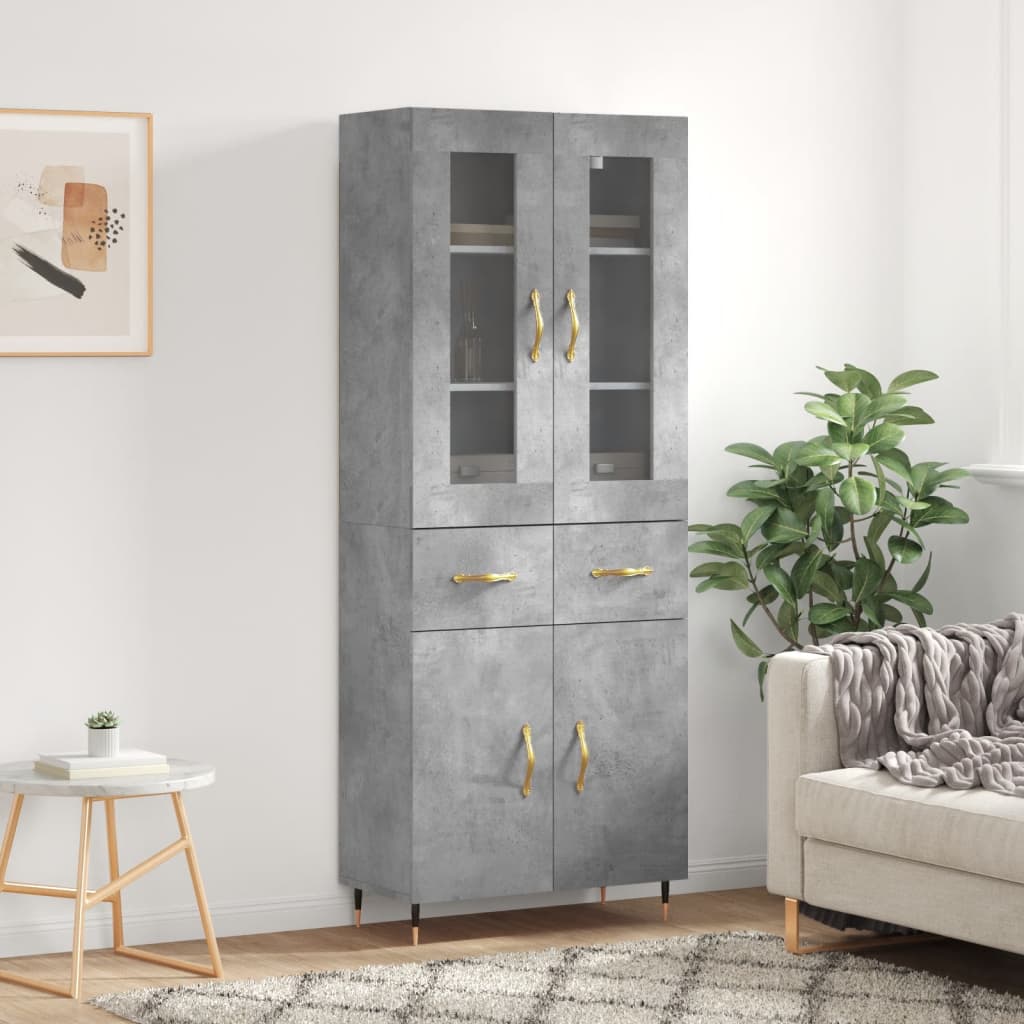 betonszürke szerelt fa magasszekrény 69,5 x 34 x 180 cm