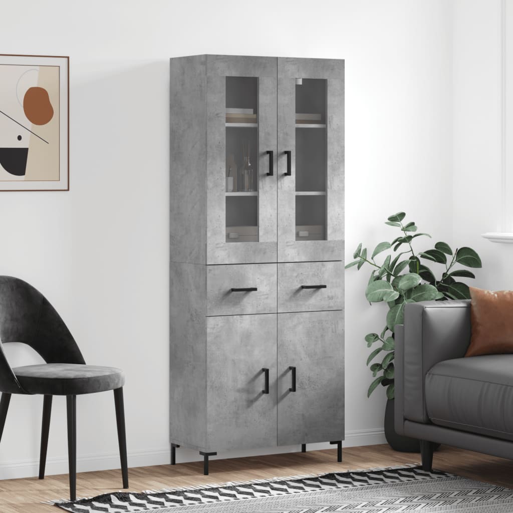betonszürke szerelt fa magasszekrény 69,5 x 34 x 180 cm