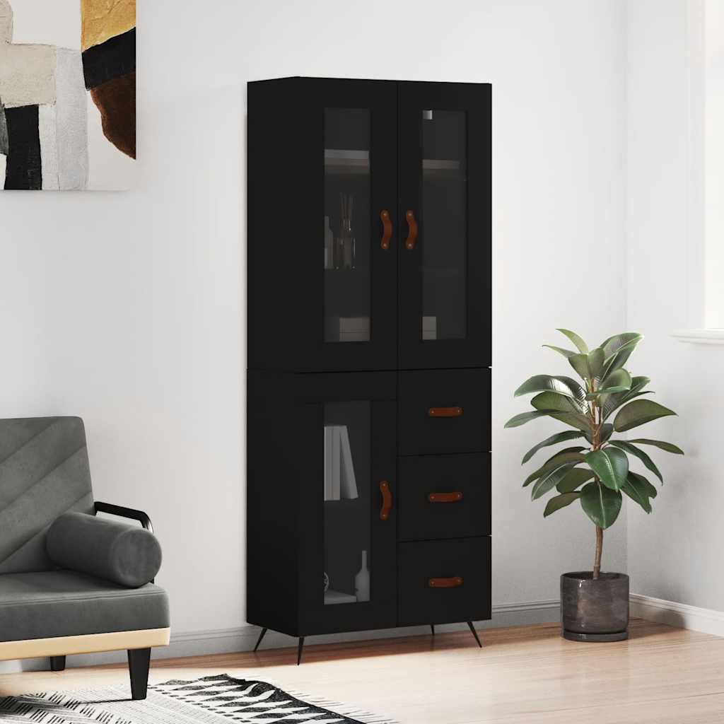 fekete szerelt fa magasszekrény 69,5 x 34 x 180 cm