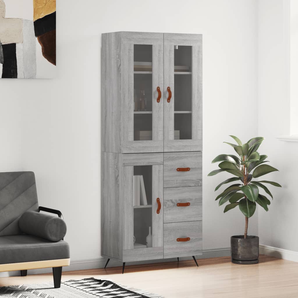 szürke sonoma szerelt fa magasszekrény 69,5 x 34 x 180 cm