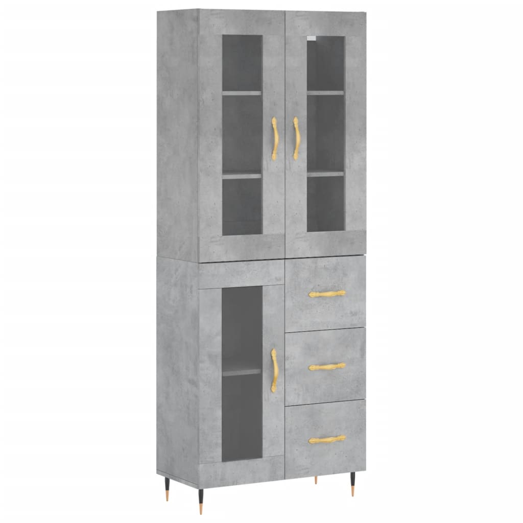 betonszürke szerelt fa magasszekrény 69,5 x 34 x 180 cm
