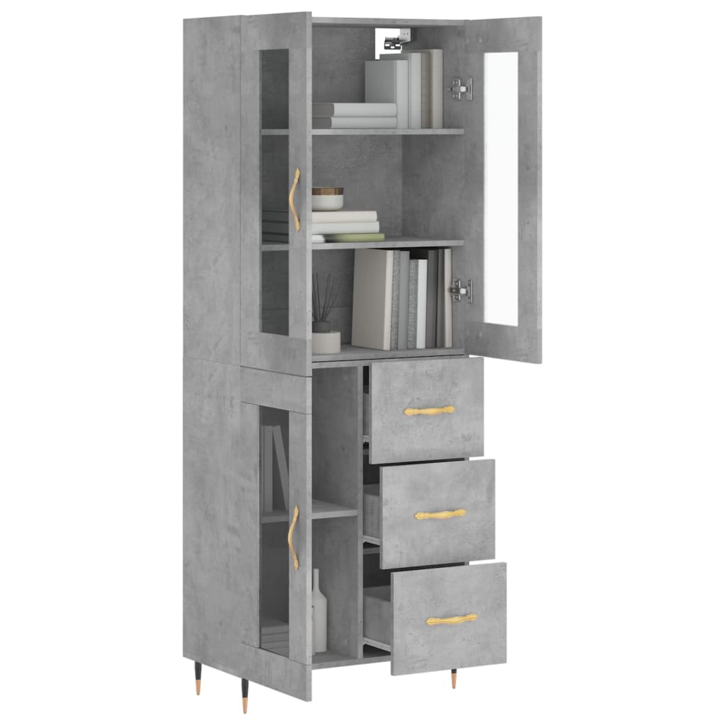 betonszürke szerelt fa magasszekrény 69,5 x 34 x 180 cm