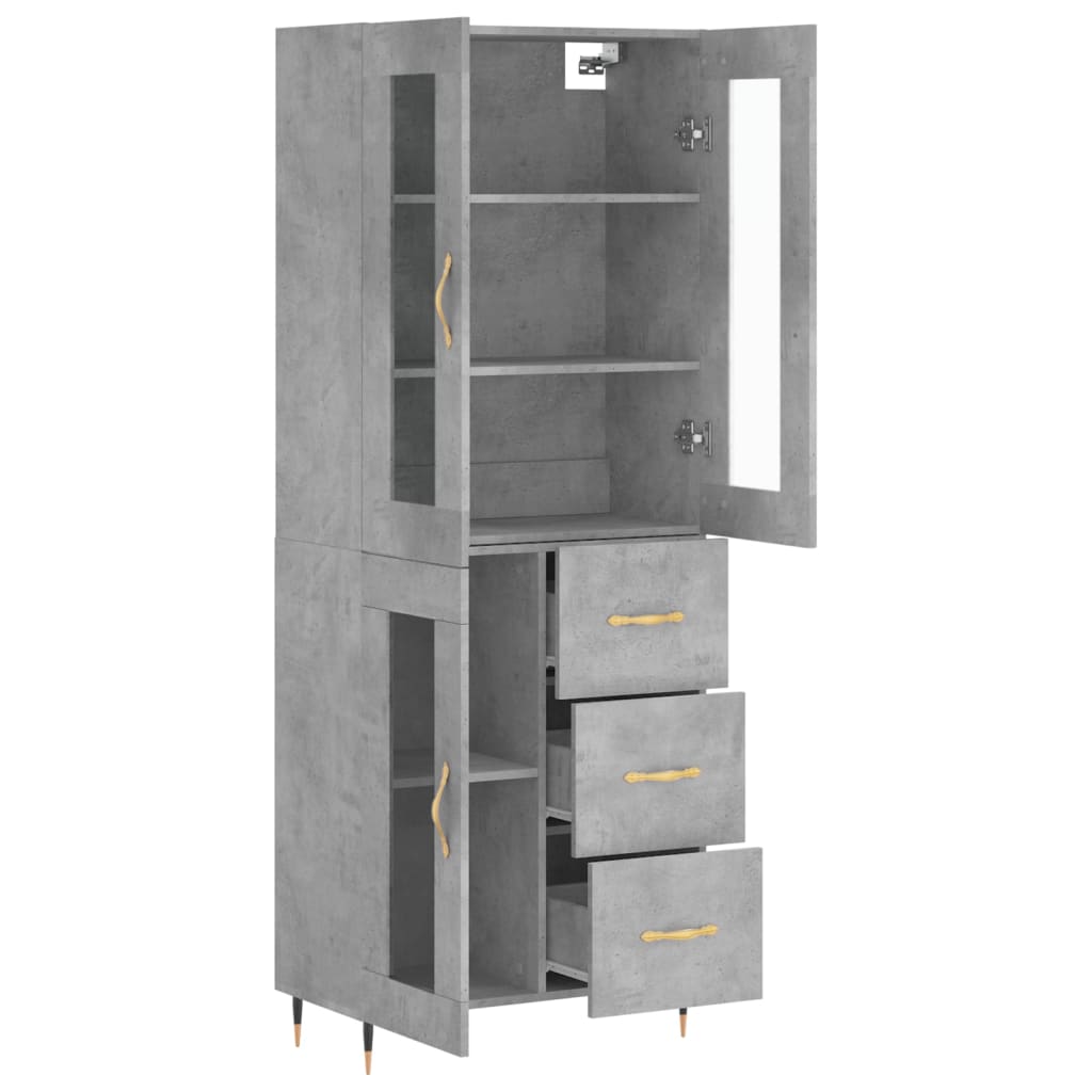 betonszürke szerelt fa magasszekrény 69,5 x 34 x 180 cm